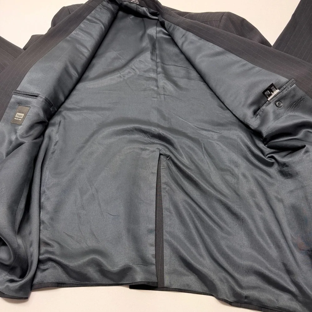 Haggar Black Label Mens 48L Pinstripe Wool Blend 2 Button Blazer Charcoal Gray